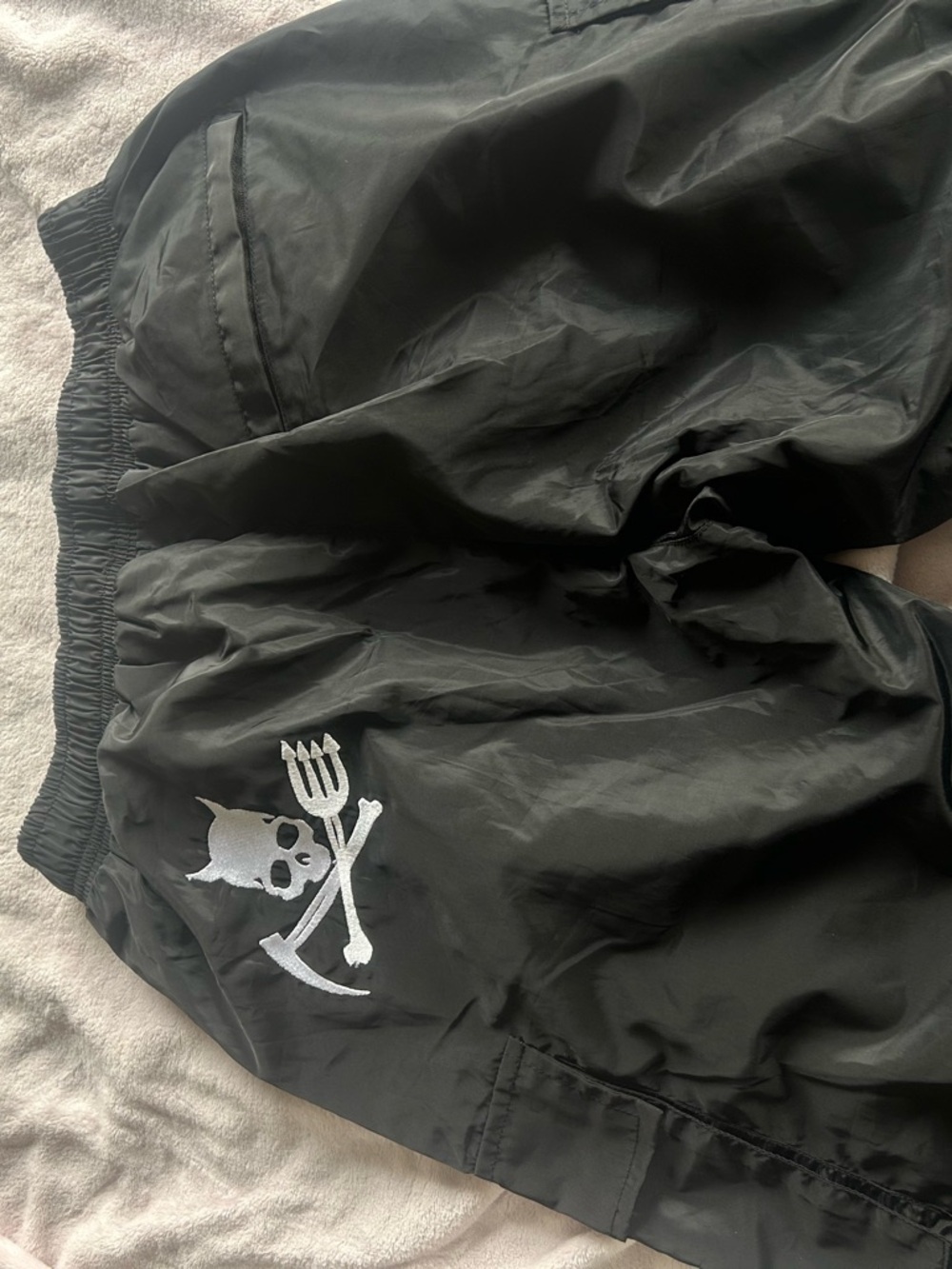 Black Cargo Jogger Pants with White Gothic Back Print - Picture 5 of 6